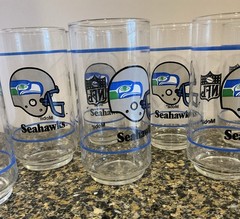 Seattle Seahawks NFL Mobil Gas Promotional 5 5/8 Inches Glasses Lot Of 9 Vintage