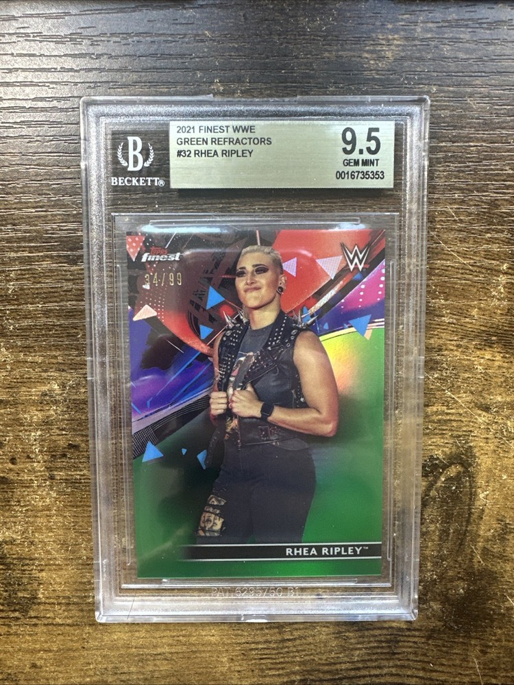 RHEA RIPLEY 2021 Topps Finest WWE Green Refractor 34/99 BGS 9.5 GEM MINT #32