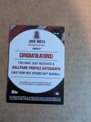 2022 Topps Opening Day Ballpark Profile Auto Jose Mota #BPA-JMO Auto Angels !!!