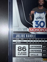 2024-25 Panini Prizm Monopoly Julius Randle #41 Millionaire Gold Shimmer /500
