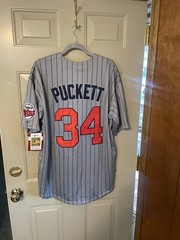 MLB Kirby Puckett #34 Minnesota Twins 1987 Jersey gray/blue/red xl mit ness HOF.