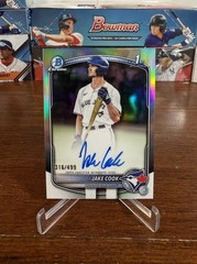 Jake Cook 2025 Bowman Chrome 1st Refractor Auto # /499 CPA-JC Blue Jays Jacob 25