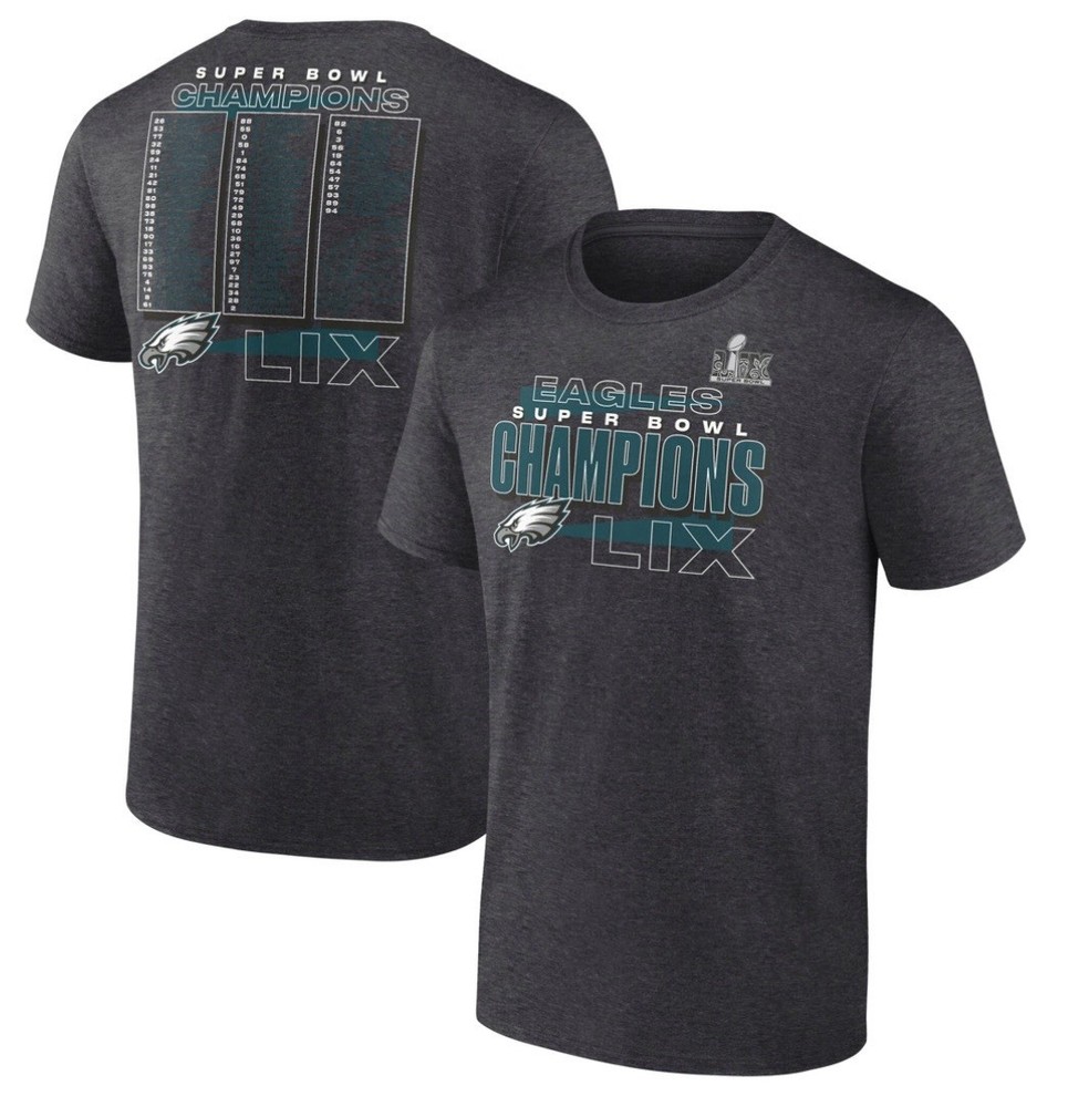 Philadelphia Eagles Fanatics Super Bowl LIX Champions Roster T-Shirt – Charcoal