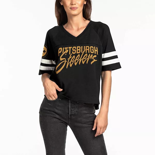 Junk Food Womens Pittsburgh Steelers Half-Sleeve V-Neck Shirt NWT XXS-2XL