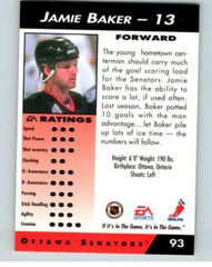 1994 EA Sports Hockey NHLPA &rsquo;94 #93 Jamie Baker V55211