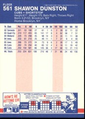 1987 Fleer #561 Shawon Dunston UER/Wrong birth year/listed on card back – BB