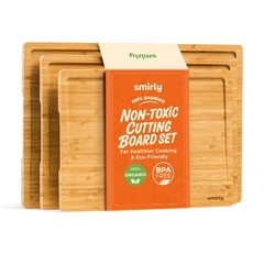 SMIRLY Bamboo Wooden Cutting Boards for Kitchen, Set 3 Pack, Natural