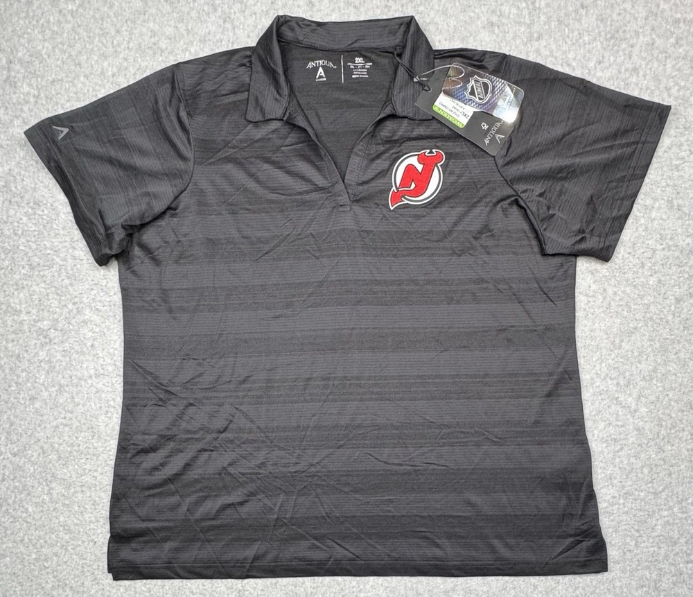 Antigua New Jersey Devils Women’s Polo Shirt Dark Gray Black Size 2XL NWT
