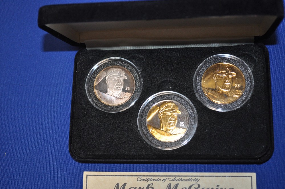 Mark McGwire Highland Mint .999 Fine Silver 24K Gold Baseball Coin set of 3 COA