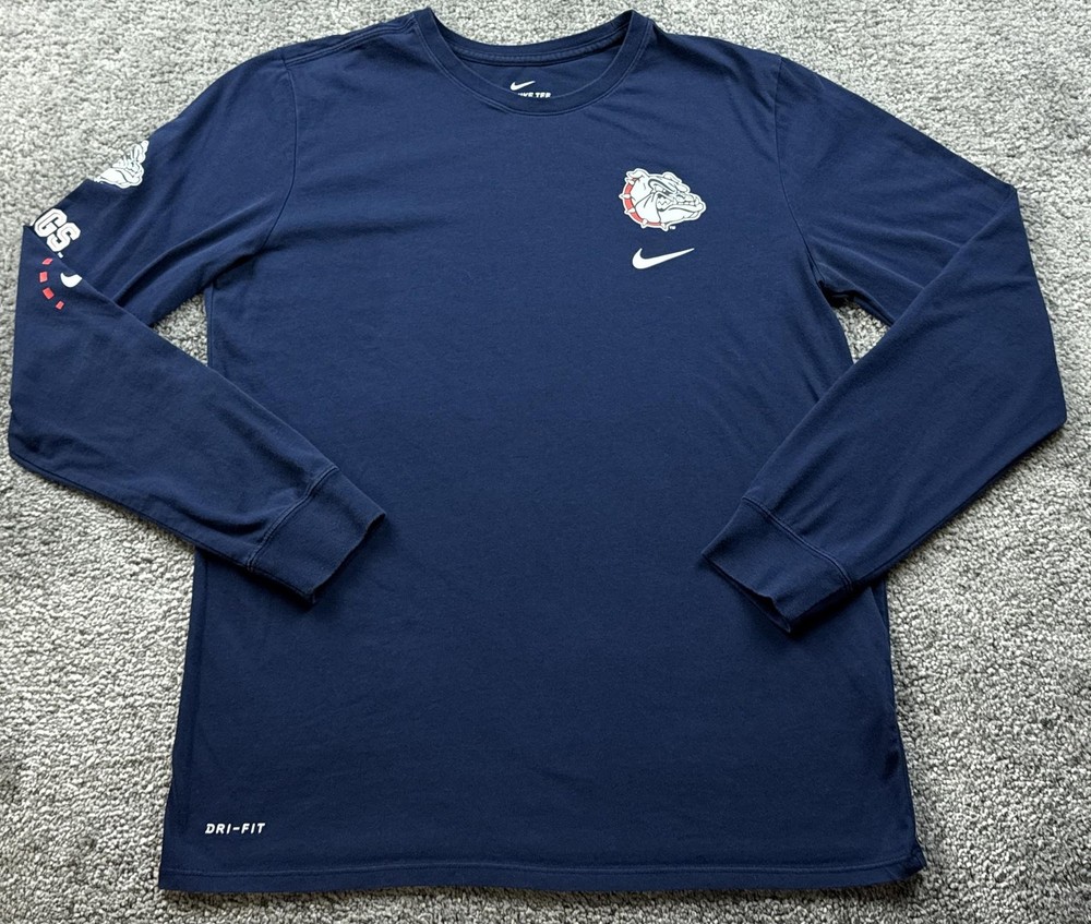Gonzaga Bulldogs Shirt Mens Large Blue NCAA Basketball Nike Dri-FIT Long Sleeve