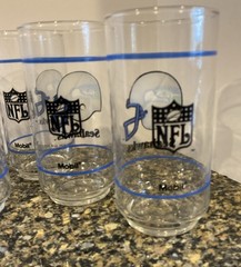 Seattle Seahawks NFL Mobil Gas Promotional 5 5/8 Inches Glasses Lot Of 9 Vintage
