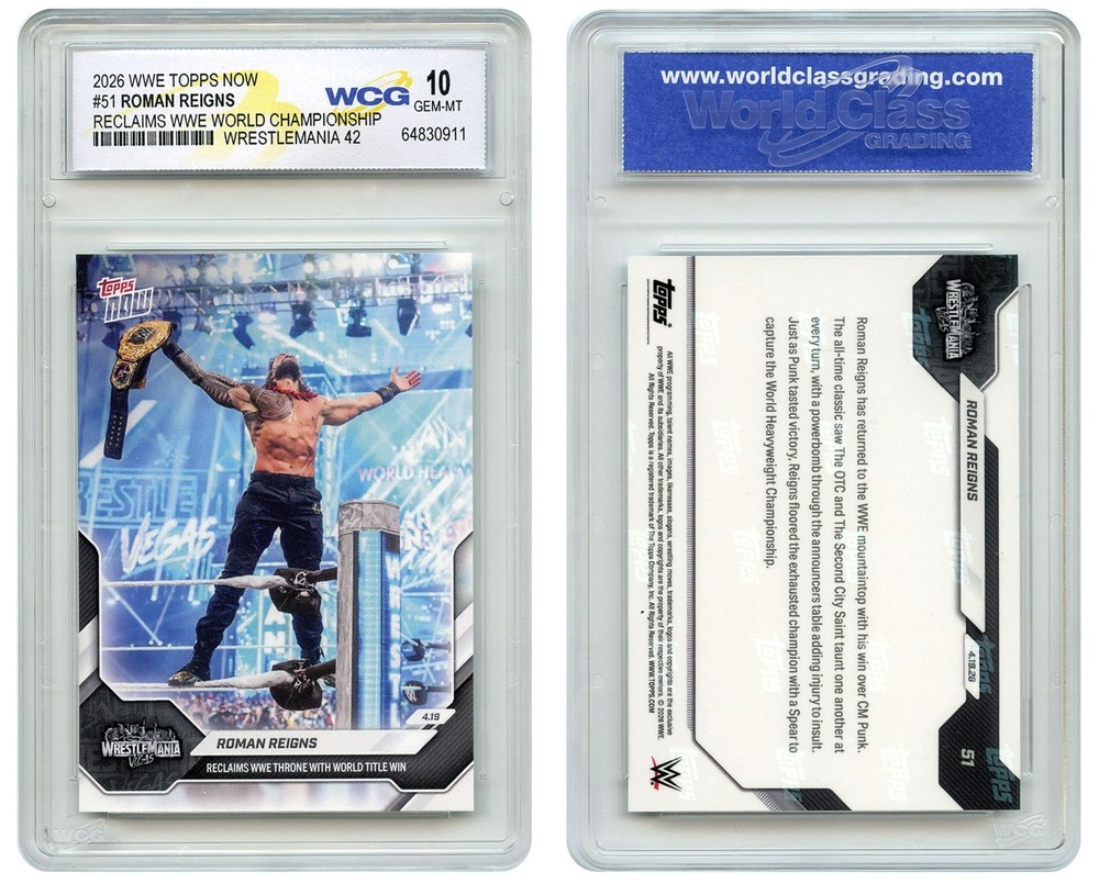 2026 WWE Topps Now ROMAN REIGNS Reclaims WWE World Championship #51 -GEM MINT 10