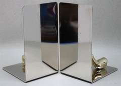 Vintage Silver Tone BOOKENDS w/Gold-Tone Golf Clubs Golfing Theme 5-3/4&Prime; Tall