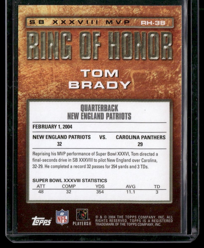 Tom Brady 2004 Topps #RH-38 Ring of Honor: Tom Brady RG-B-0002