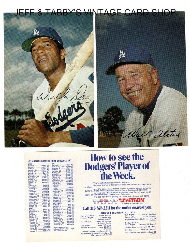 1971 Dodgers Ticketron 6&Prime; x 4&Prime; Schedule cards see drop down menu