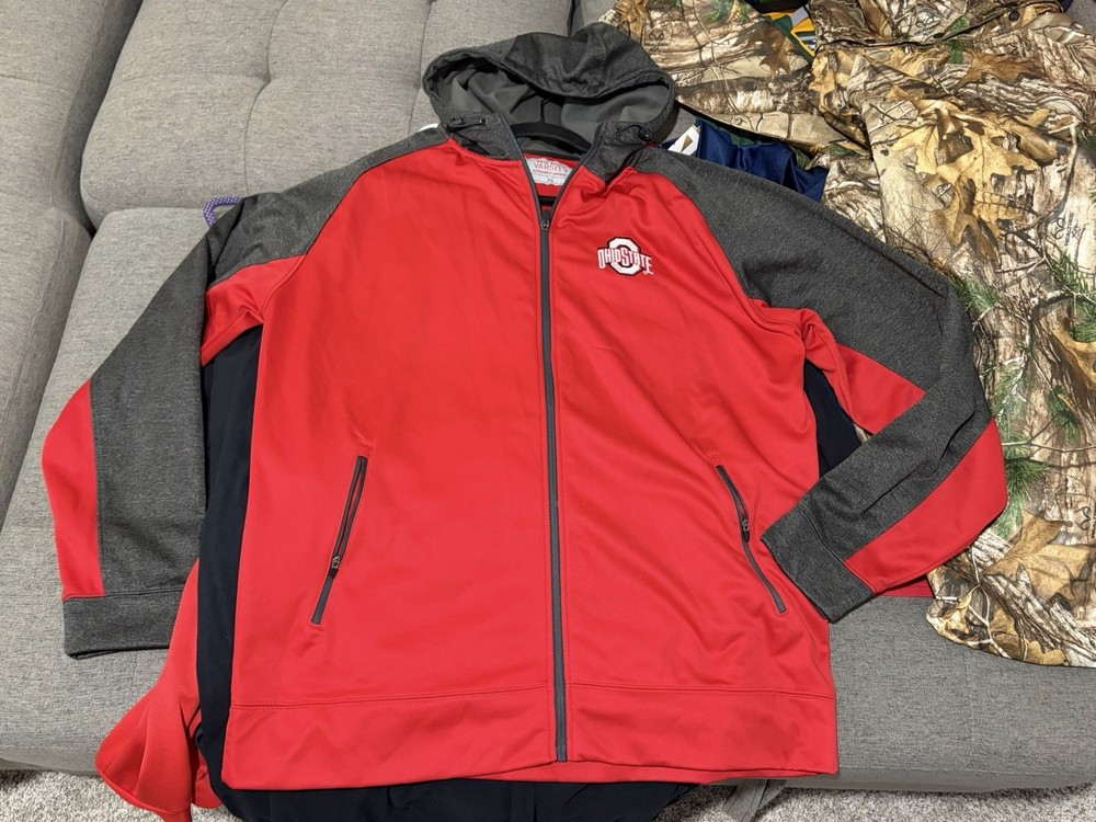 Ohio State Buckeyes Varsity OSU Jacket Sz XL Red Gray Full Zip Football TeamFan
