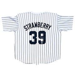 DARRYL STRAWBERRY AUTOGRAPHED STRIPES WHITE/BLUE CUSTOM JERSEY JSA