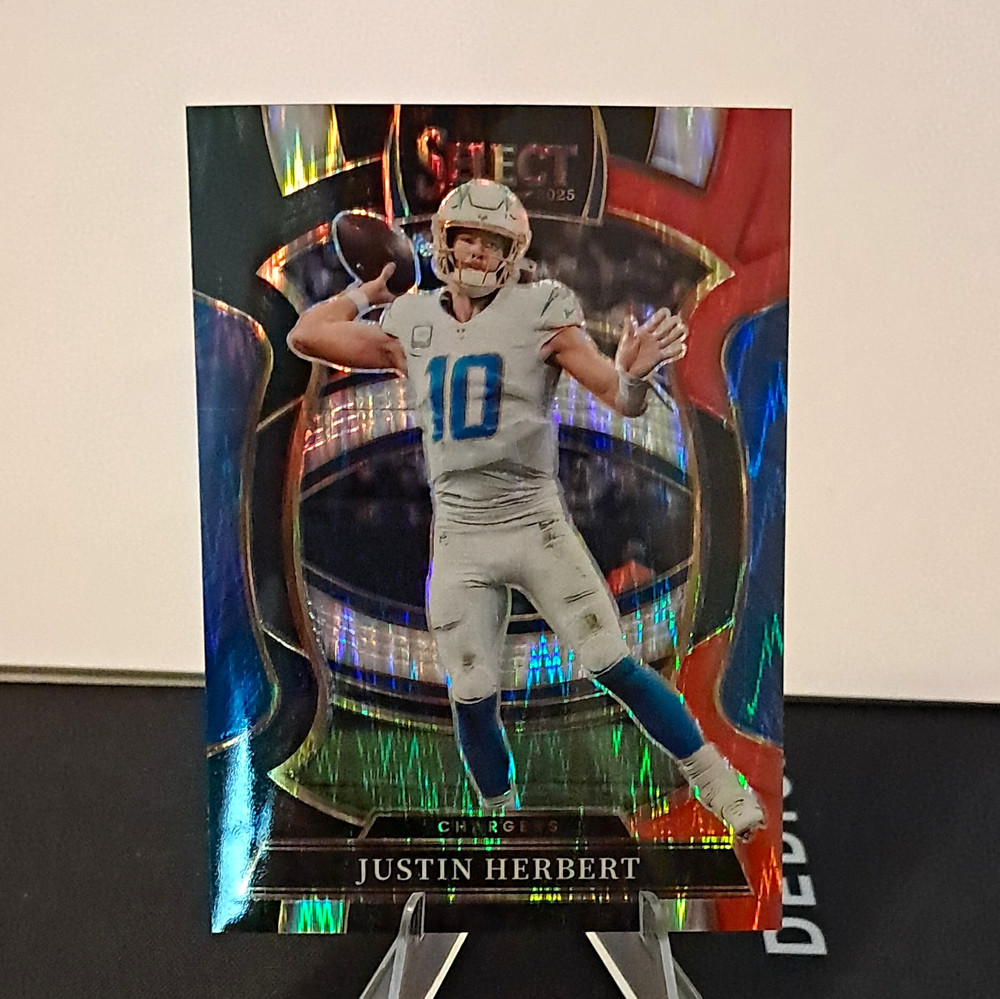 Justin Herbert 2025 Panini Select #1 – Black and Red Prizm Shock