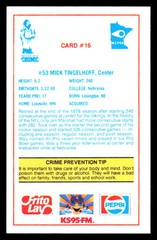 1985 Minnesota Vikings Police #16 Mick Tingelhoff Football Card