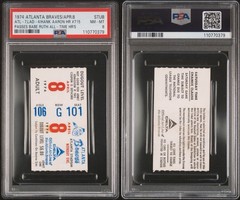HANK AARON HR #715 TICKET STUB 1974🎟HISTORIC PASS BABE RUTH ALL-TIME 4/8🔥PSA 8