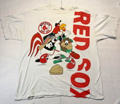 Vintage Boston Red Sox Shirt Mens XL White MLB Sun Sportswear Looney Tunes 90s
