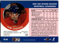 1990-91 Pro Set #616 Tom Chorske Montreal Canadiens Rookie NHL Hockey