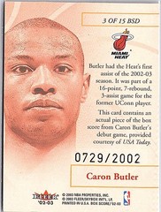 2002-03 Fleer Box Score #3 BSD Caron Butler Box Score Debuts #/2002