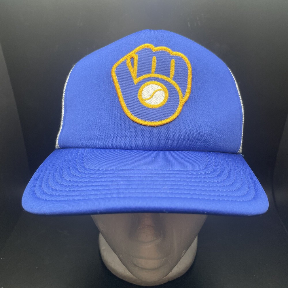 &rsquo;47 Brand Milwaukee Brewers Blue Trucker Snapback Baseball Hat Cap Foam