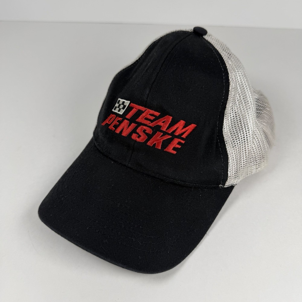 Team Penske Racing Hat Black White Mesh Hook & Loop Strap Cap NASCAR IndyCar