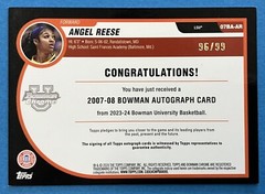 QTY AVL #/99! Angel Reese Auto 2023-24 Bowman Chrome U Refractor Autograph LSU