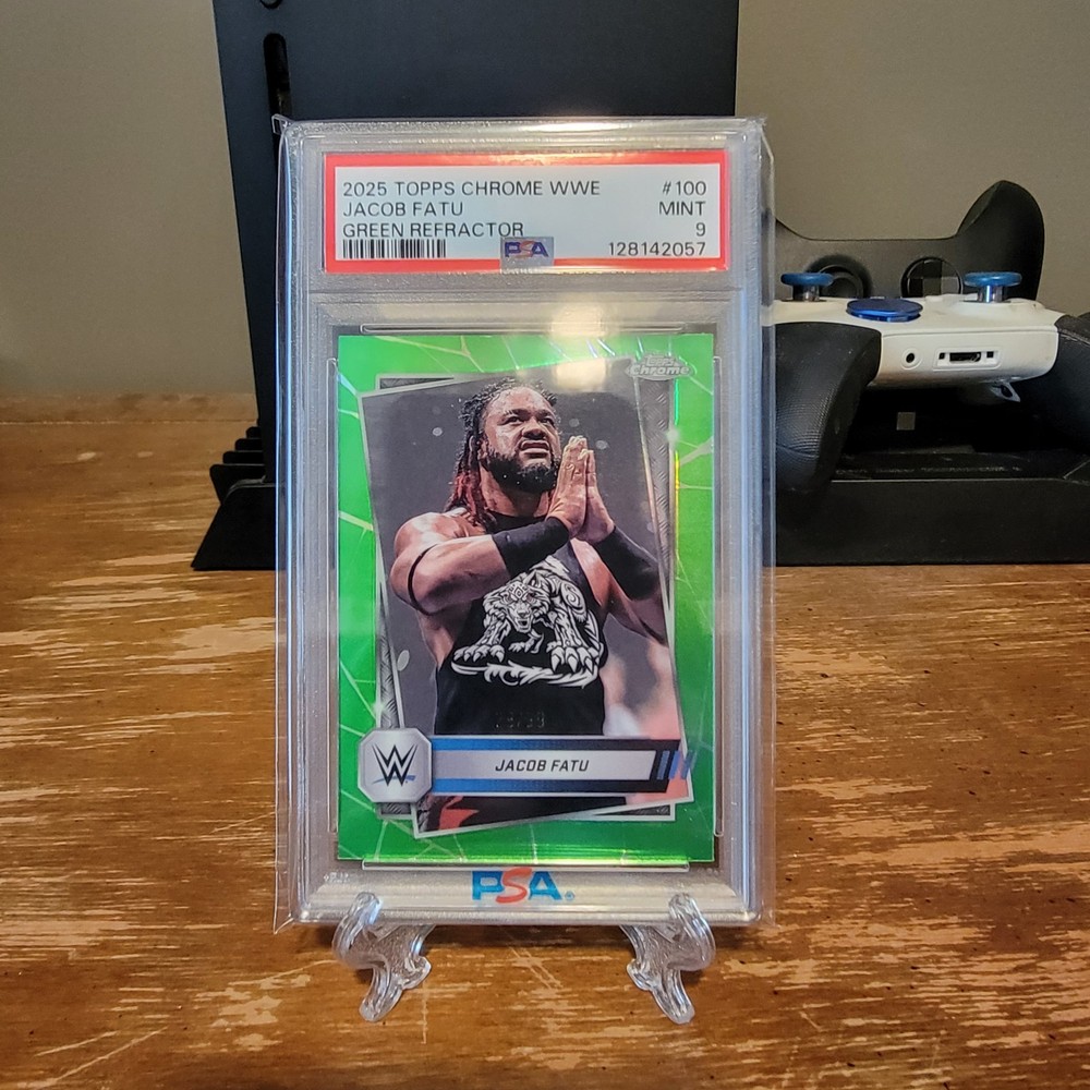 2025 Topps Chrome WWE Jacob Fatu Green Refractor /99 PSA Mint 9