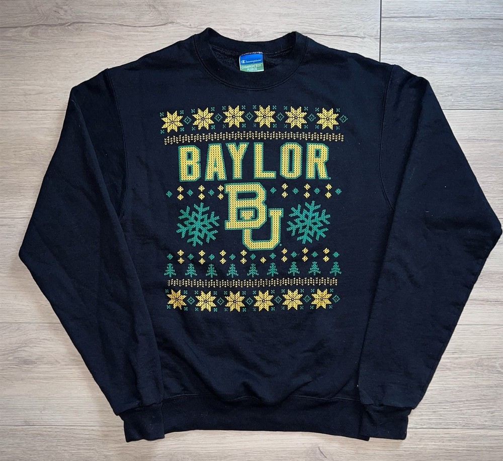 Champion Black Green and Yellow Baylor University Holiday Crewneck Size Small