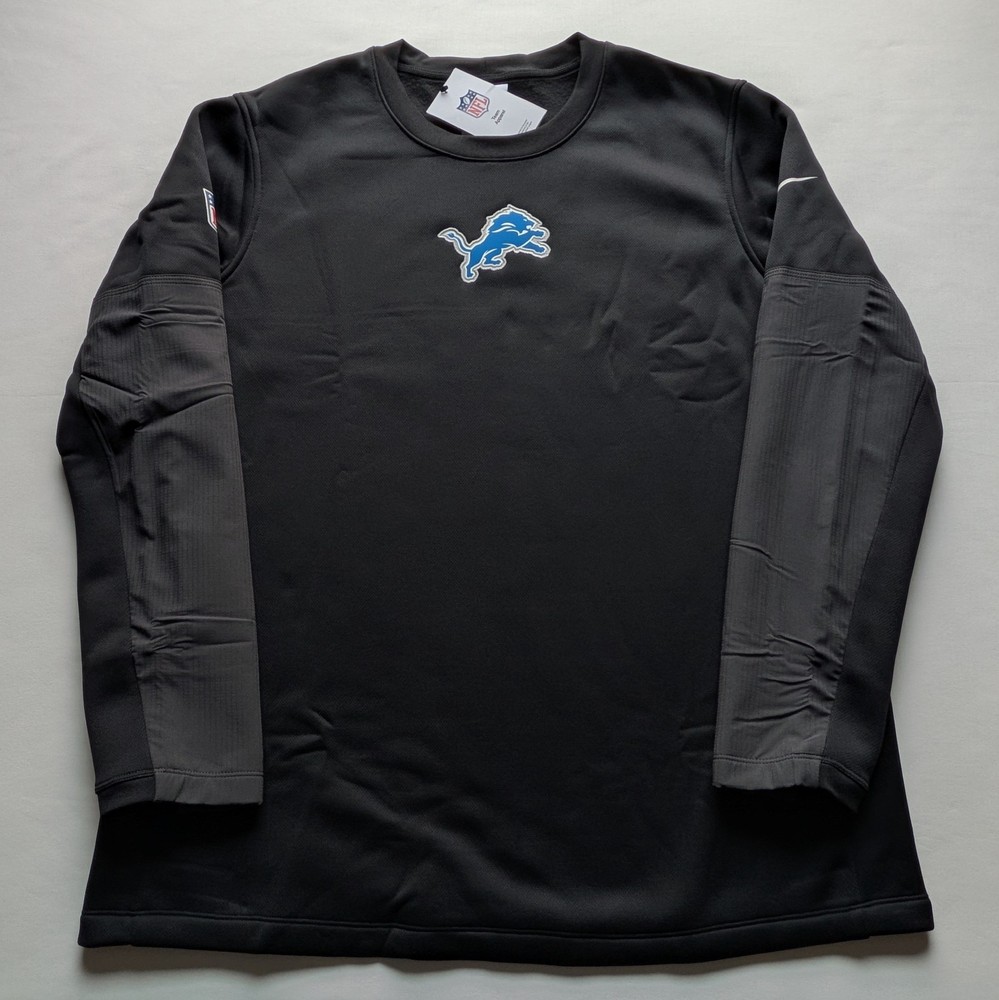 Nike Therma FIT Detroit Lions Pullover Crewneck Team Sweater Black Mens Size L