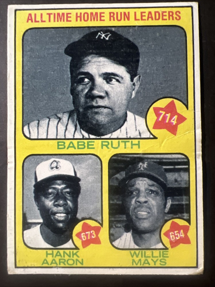 1973 Topps – All-Time Leaders Babe Ruth, Willie Mays, Hank Aaron #1 EX
