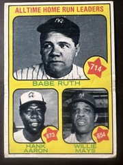 1973 Topps – All-Time Leaders Babe Ruth, Willie Mays, Hank Aaron #1 EX