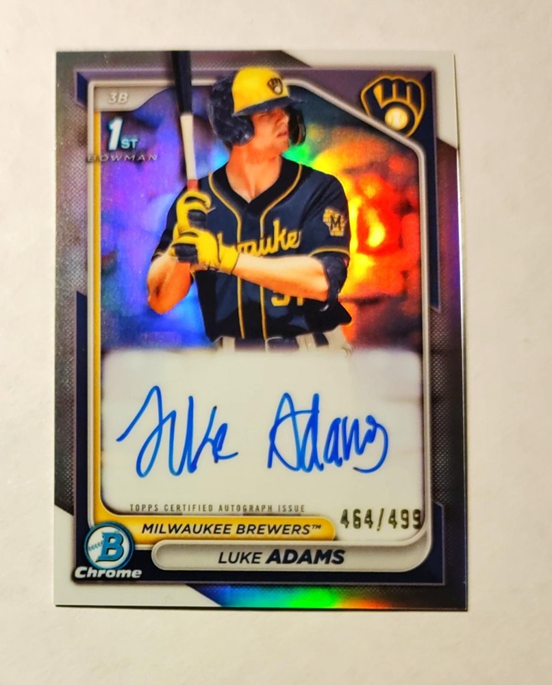 Luke Adams 2024 1st Bowman Chrome AUTO REFRACTOR 464/499 Brewers CPA-LA RC z2