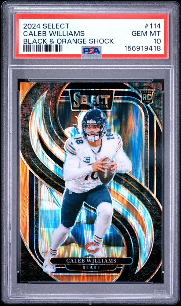 2024 Select Caleb Williams Premier Level Black and Orange Shock #114 RC PSA 10