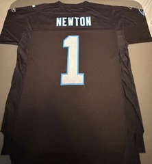 Reebok Carolina Panthers Newton #1 NFL Jersey Black Blue Silver White Size L
