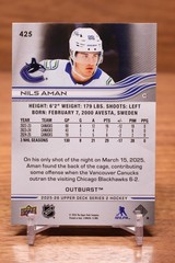 2025-26 Upper Deck Base Silver Outburst #425 Nils Aman – Vancouver Canucks