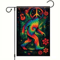 Starlit Patio Sasquatch Garden Flag 12×18 inches, Tie Dye Hippie Peace