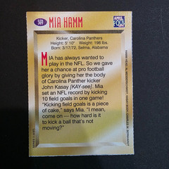 1997 Si Kids SIFK Mia Hamm 569 Carolina Panthers Womens Soccer Goat USA Gold