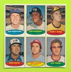 UNCUT PANEL 6) 1974 TOPPS STAMPS TORRE HOF BOONE BLOMBERG HARRELSON+ *TPHLC-7591