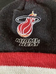 MITCHELL AND NESS MIAMI HEAT LOGO BLACKOUT STRIPE POM BEANIE NBA NWT