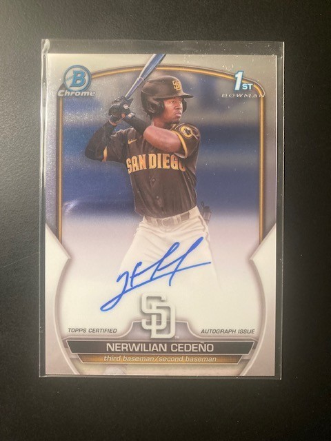 2023 Bowman Chrome Nerwilian Cedeno 1st Auto Rookie RC #CPA-NC SD Padres