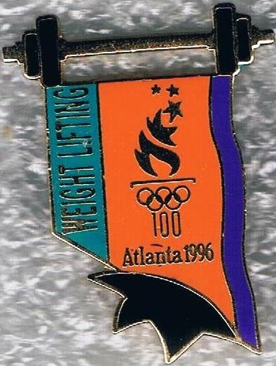 Nice Dated 1996 Atlanta Banner Style Olympic Games Mark Weightlifting Sports Pin