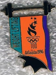 Nice Dated 1996 Atlanta Banner Style Olympic Games Mark Weightlifting Sports Pin
