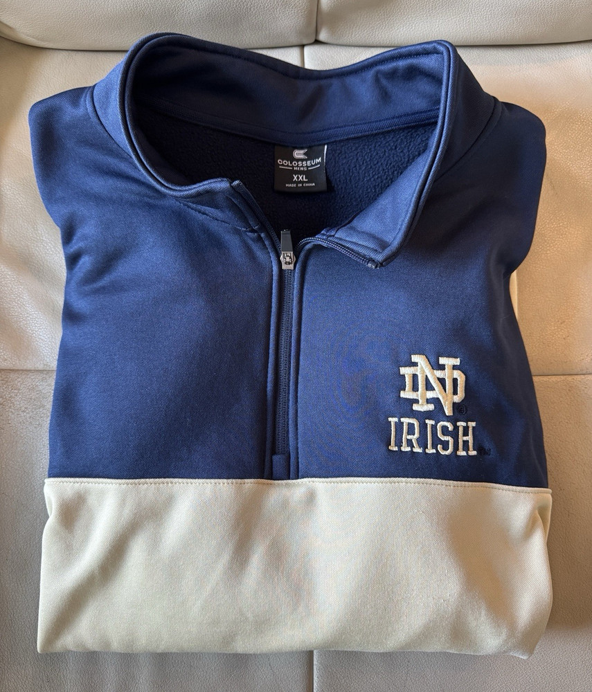 Colosseum Notre Dame Fighting Irish 1/4 Zip Pullover | XXL | Blue/Light Tan