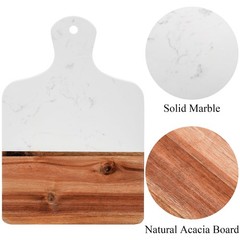 Coloch Marble and Acacia Wood Cutting Board, Charcuterie 13&Prime;L x 8.5&Prime;W, White