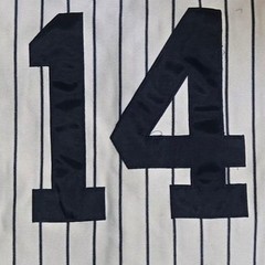 Rawlings Baseball Jersey White Navy Blue Striped Button Down Number 14 Large Vtg