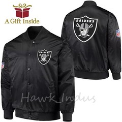 NFL Oakland Raiders Black Varsity Jacket Back Patch Vintage Style Bomber Jacket
